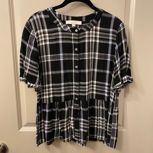 Loft Peplum Plaid Top EUC